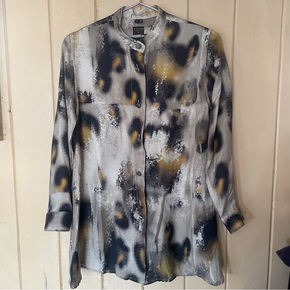 Pauw Amsterdam Silk Button Down Tunic Abstract Animal Print Size 2